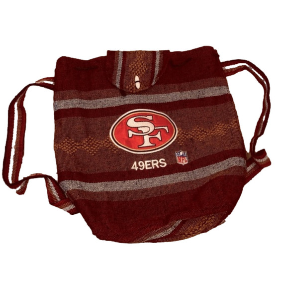 𝅺NFL San Francisco 49ers Mexican Woven Knit Medium Backpack Boho - Picture 1 of 6